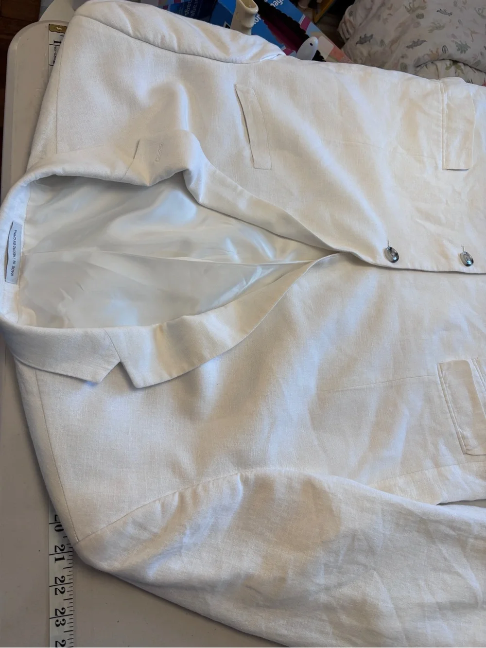 Perry Ellis Ivory White Linen Blazer Two-Button Slim Single Breast Euro Summer